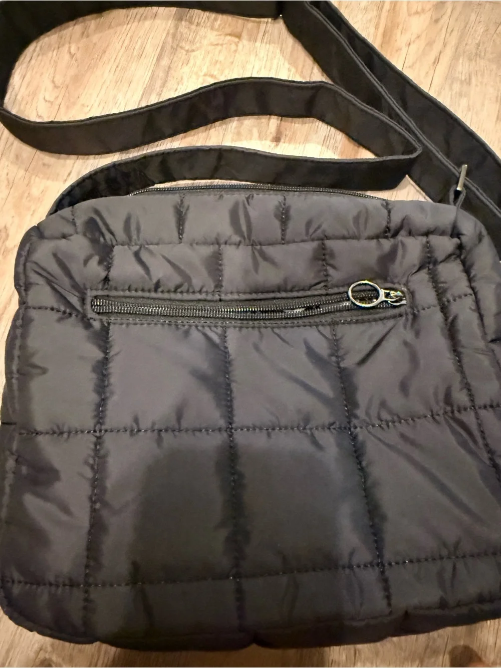 Black Quilted Crossbody Bag with Front Zip Pocket